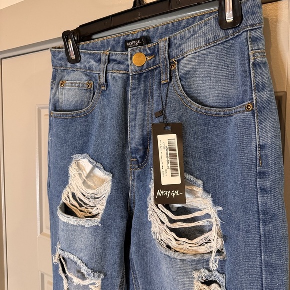 NWT NASTY GAL | Distressed Blue Jeans High Rise Straight Leg Women’s Size 4 - Picture 3 of 11